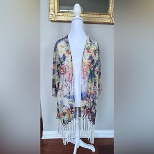 Floral Fringe Kimono Cardigan